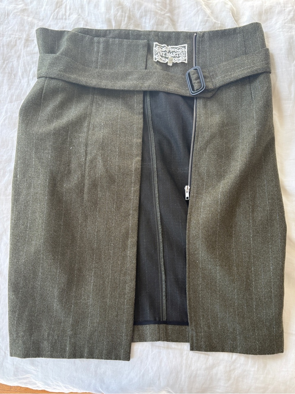 Wool Blend Olive Green Pencil Skirt